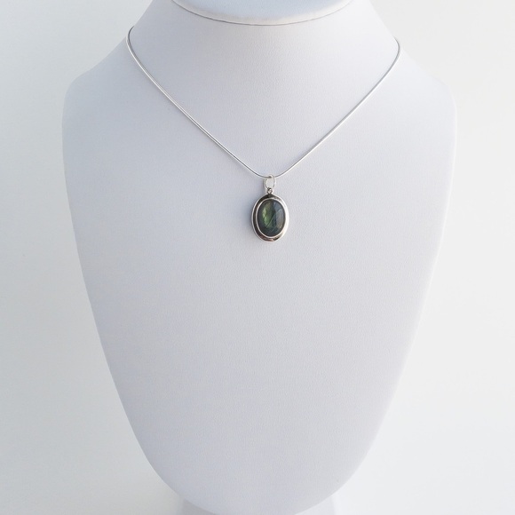 Sterling Silver Necklace Labradorite Pendant Stud Earring Jewelry Set .925 - Picture 3 of 15